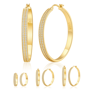 VEEDOFA 14K Gold Plated Hoop Earrings, 316L Stainless Steel Hypoallergenic CZ Earrings for Women