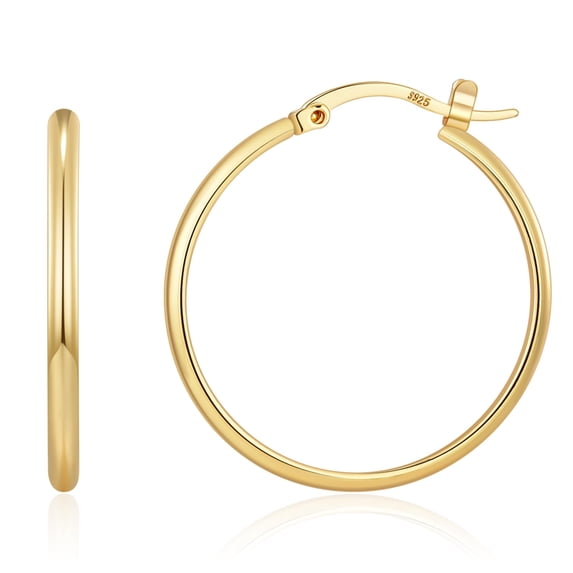 VEEDOFA 14K Gold Plated Hoop Earrings for Women, 3mm Wide Lightweight Hoops