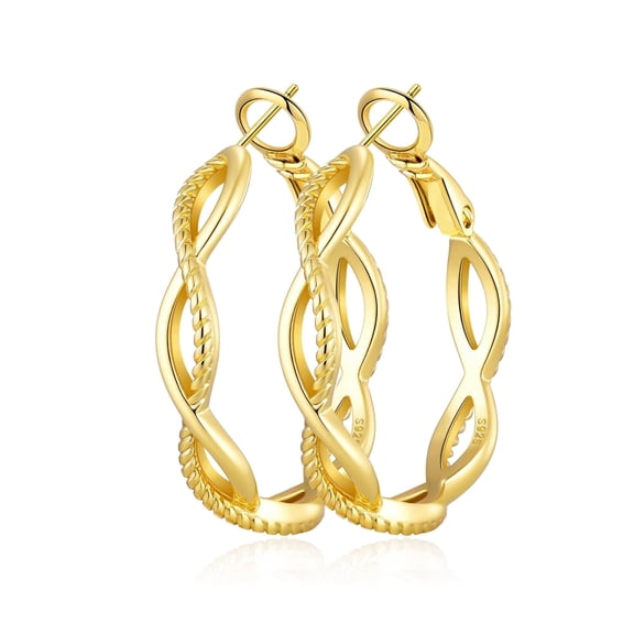 VEEDOFA 14K Gold Plated Twisted Hoop Earrings for Women, Hypoallergenic Spring Clip, 30–60MM