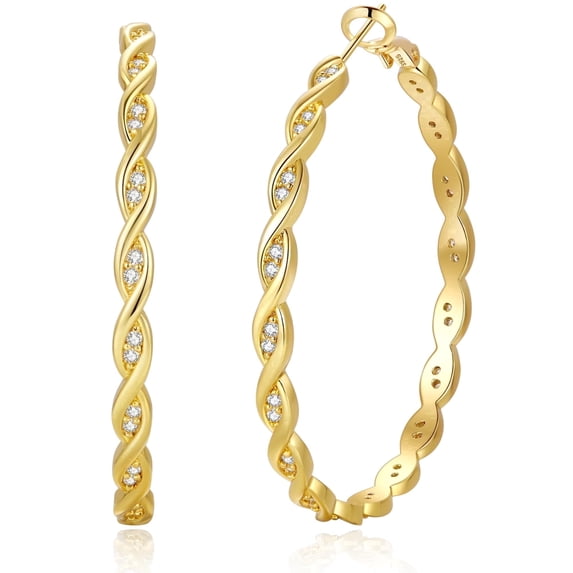 VEEDOFA 14K Gold Plated Twisted Hoop Earrings for women,Lightweight hypoallergenic earrings