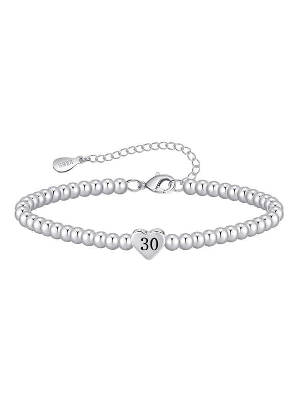 30th Birthday Gifts for Women, 925 Sterling Silver Plated Heart Cuff Bracelet, Hypoallergenic Adjustable Milestone Jewelry with Gift Box