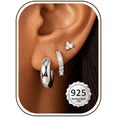 thumbnail image 1 of VEEDOFA 3-Pair Silver Earrings Set for Women, Huggie Hoops & CZ Studs, Silver Plated, 1 of 6