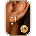 thumbnail image 1 of VEEDOFA 4-Pair Gold Earrings Set for Women, CZ Studs & Huggie Hoops, 14K Gold Plated, 1 of 6