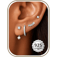 thumbnail image 1 of VEEDOFA 4-Pair Silver Earrings Set for Women, CZ Huggie Hoops & Studs, Silver Plated, 1 of 6