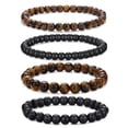 thumbnail image 1 of VEEDOFA 4 Pcs Mens Beaded Bracelet Set,Natural Stone Tiger Eye Black Bead Stretch Bracelets, 1 of 8