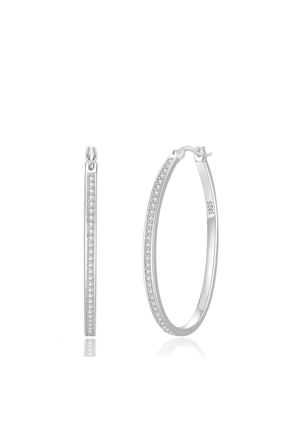 925 Sterling Silver 14K Gold Plated Rhinestone Hoop Earrings, Lightweight Oval CZ, Jewelry Gift