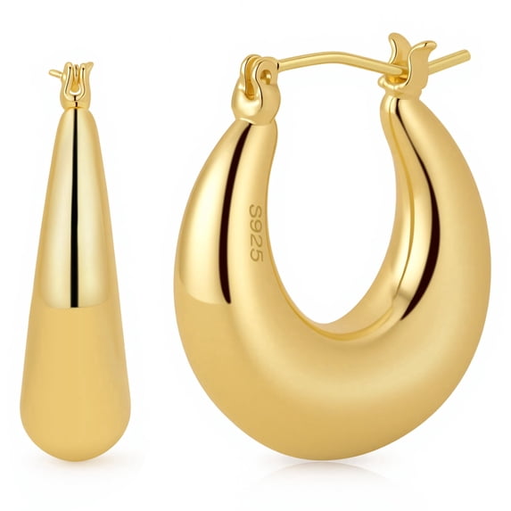 VEEDOFA Chunky 14K Gold Plated Hoop Earrings for Women, Fashion Hypoallergenic earrings Minimalist Jewelry Gift