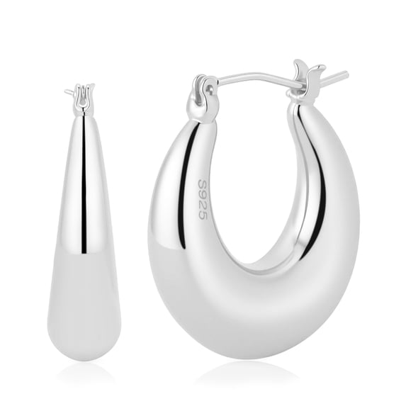VEEDOFA Chunky Silver Platd Hoop Earrings for Women, Fashion Hypoallergenic earrings Minimalist Jewelry Gift