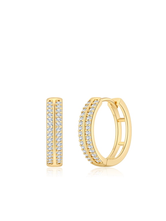Gold Plated Hoop Earrings for Women,Lightweight Hypoallergenic 14K Gold Plated Post CZ Rhinestone Hoops