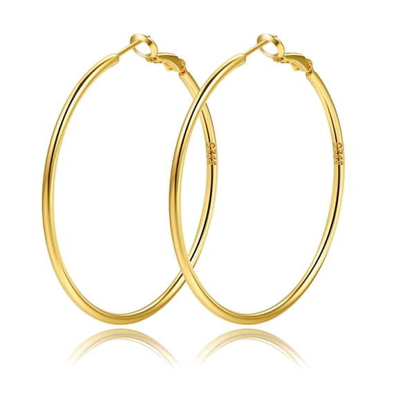 VEEDOFA Gold Plated Hoop Earrings for Women, 14K Gold Plated, Lightweight Hypoallergenic Earrings 40mm