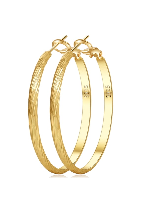14K Gold Plated 925 Sterling Silver Hoop Earrings for Women, Chunky Flat Line Hoops, Gift for Daily Wear