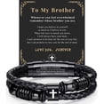thumbnail image 1 of VEEDOFA Men's Braided Leather Cross Bracelet, Adjustable Christian Jewelry Gift, 1 of 7