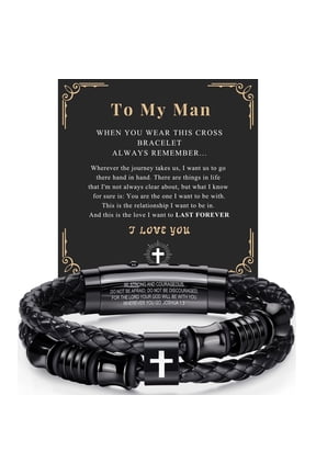Men's Braided Leather Cross Bracelet, Adjustable Christian Jewelry Gift