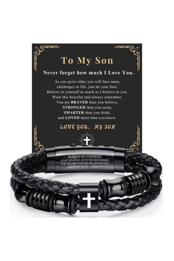 Men's Braided Leather Cross Bracelet, Adjustable Christian Jewelry Gift