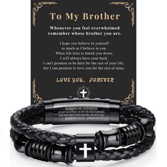 VEEDOFA Men's Braided Leather Cross Bracelet, Adjustable Christian Jewelry Gift