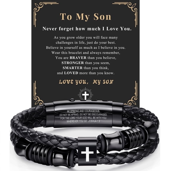 VEEDOFA Men's Braided Leather Cross Bracelet, Adjustable Christian Jewelry Gift