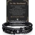 thumbnail image 1 of VEEDOFA Men's Braided Leather Cross Bracelet, Adjustable Christian Jewelry Gift, 1 of 7