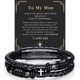 thumbnail image 1 of VEEDOFA Men's Braided Leather Cross Bracelet, Adjustable Christian Jewelry Gift, 1 of 7