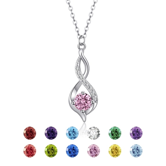 VEEDOFA October Birthstone Necklace for Women, 12 Month Round Cut Infinity Pendant, Silver Plated Tone Birthday Jewelry Gift