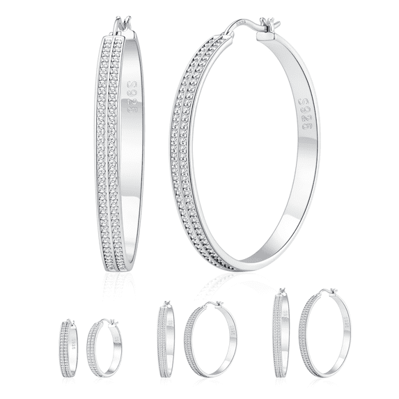 VEEDOFA Silver Plated CZ Hoop Earrings for Women, Lightweight Hoops, Gift for Women