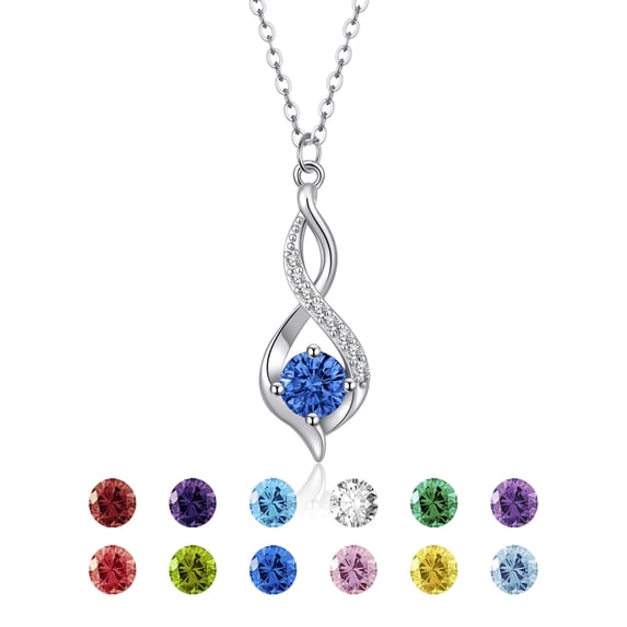 VEEDOFA September Birthstone Necklace for Women, 12 Month Round Cut Infinity Pendant, Silver Plated Tone Birthday Jewelry Gift