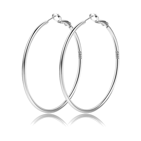 VEEDOFA Silver Plated Hoop Earrings for Women, Lightweight 2mm Thin Large Hoops with 925 Sterling Silver Posts, 30mm