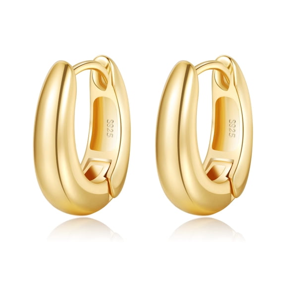 VEEDOFA Small Chunky Gold Hoop Earrings for Women, Gold Plated Lightweight Huggie Hoops