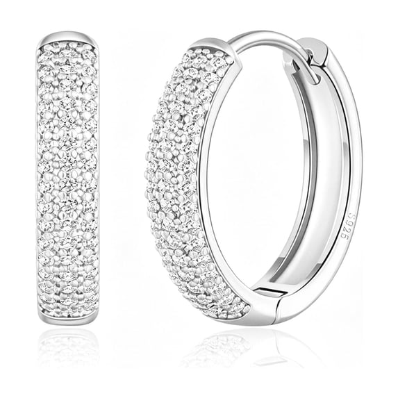 VEEDOFA Sterling Silver Plated Hoop Earrings for Women, 5A+ CZ Huggie Hoops, 8/12/16/20mm,jewelry gift