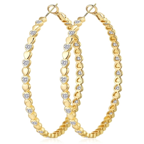 VEEDOFA Women's 14K Gold Plated 925 Silver Heart CZ Hoop Earrings, Hypoallergenic Sparkly Jewelry Gift