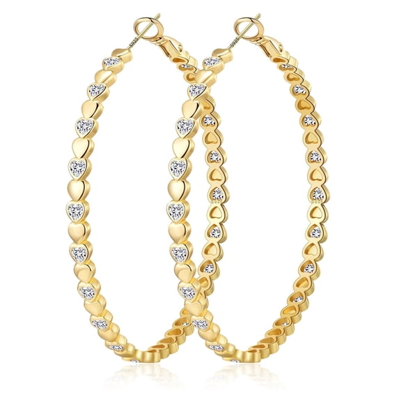 VEEDOFA Women's 14K Gold Plated 925 Silver Heart CZ Hoop Earrings, Hypoallergenic Sparkly Jewelry Gift