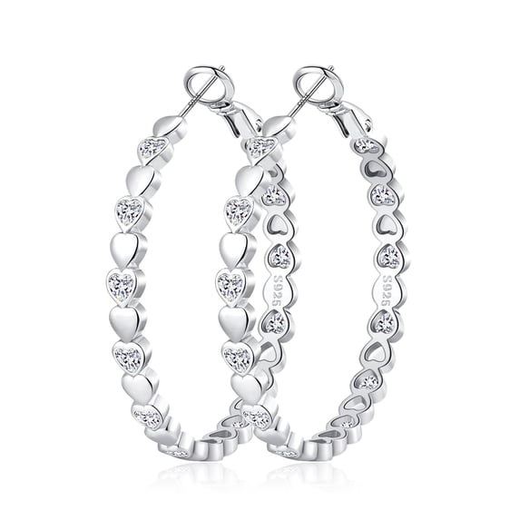 VEEDOFA Women's 14K Gold Plated 925 Silver Heart CZ Hoop Earrings, Hypoallergenic Sparkly Jewelry Gift