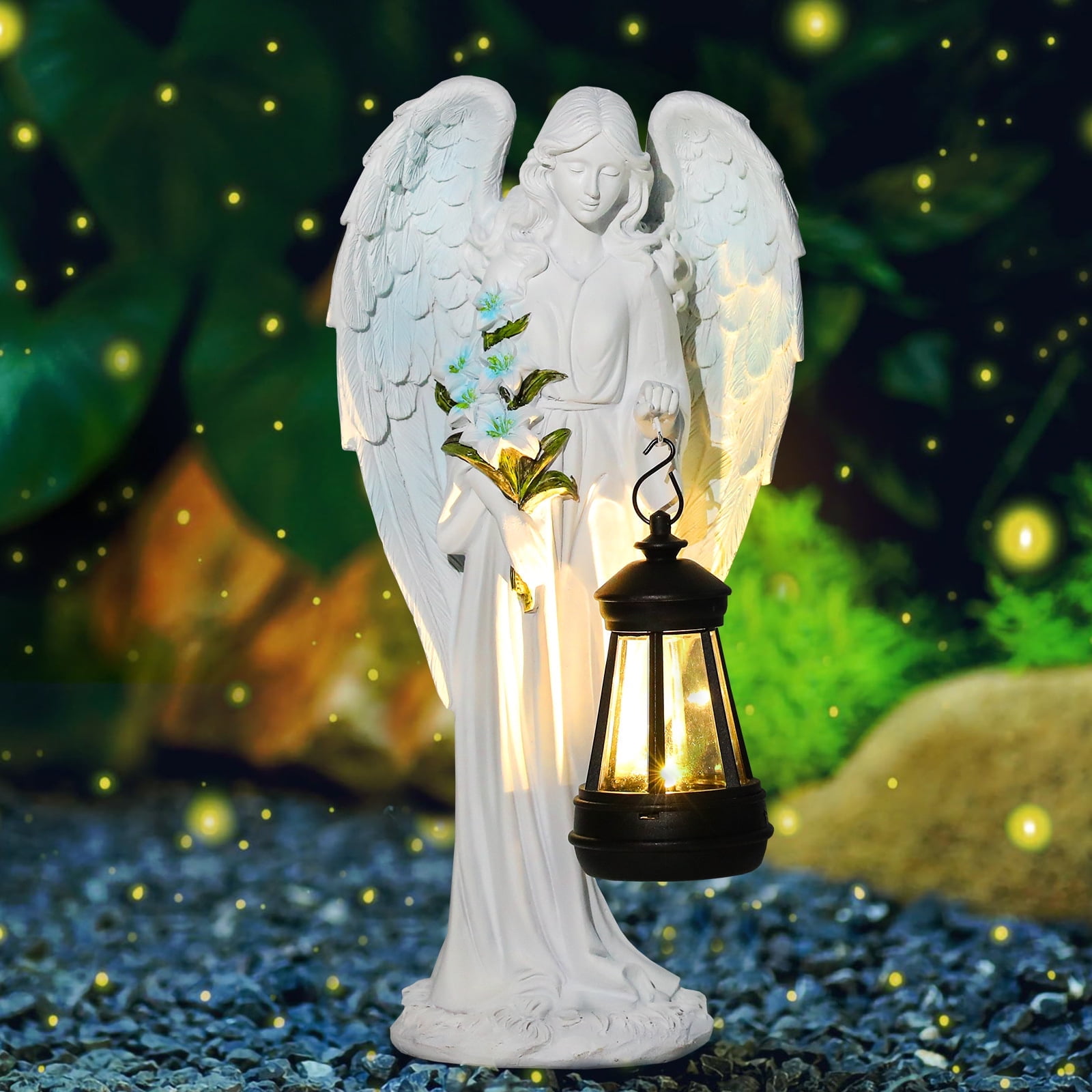 VEEKI Solar Angel Garden Statue Outdoor, Resin Angel Statues Solar ...