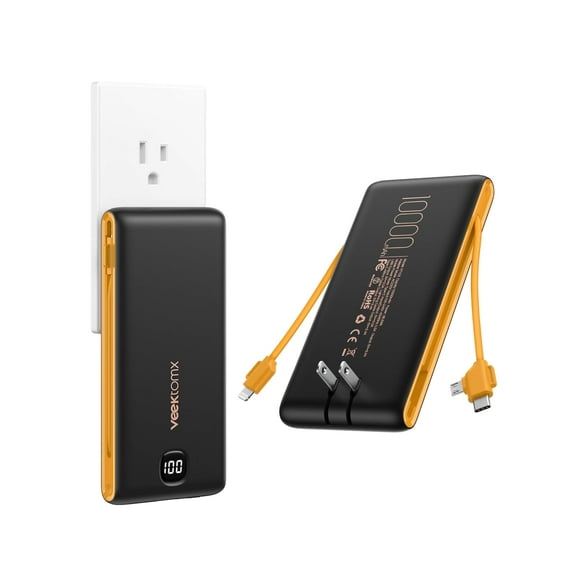VEEKTOMX Portable Charger with Built in Cables 10000mAh, Power Bank for iPhone with Wall Plug, Travel Essential Fast Charging USB C Slim External Battery Pack for iPhone 17/16/15, Samsung, iPad, etc