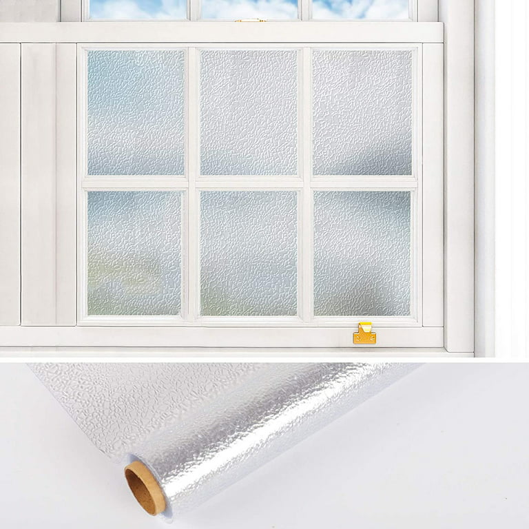 VEELIKE 15.7'' x 118'' Frosted Window Privacy Film Blackout Static Cling  Removable Window Film One Way Bathroom Shower Window Stickers Sun Blocking