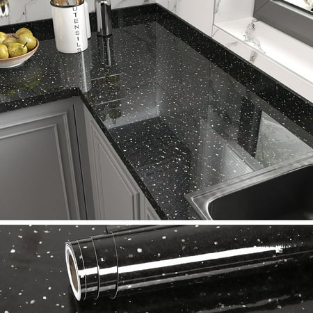 VEELIKE 15.7''x118'' Black Marble Contact Paper for Countertops Waterproof Self Adhesive Granite Wallpaper Peel and Stick Countertops Removable Marble Contact Paper for Kitchen Cabinets Walls Table