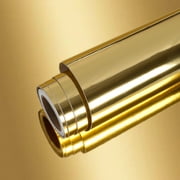 VEELIKE 15.7"x118" Glossy Metallic Gold Mirror Adhesive Vinyl Roll, Peel and Stick Gold Vinyl Wallpaper, Chrome Vinyl Wrap for Walls Cabinets Crafts Car Decals, Non Glass Reflective Mirror Stickers