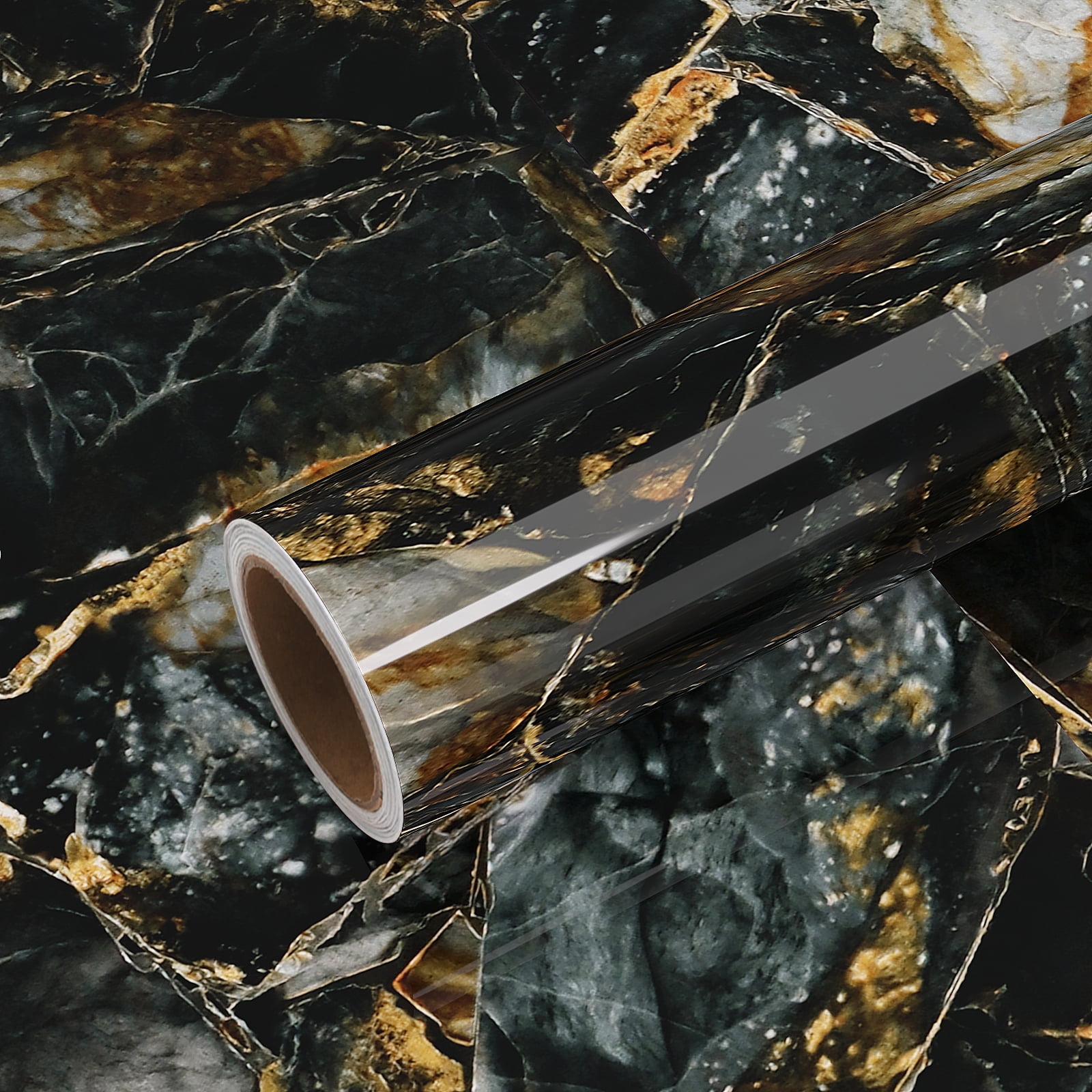 VEELIKE 15.7''x118'' Glossy Slate Gold Marble Peel and Stick Countertops Contact Paper Waterproof Marble Wallpaper for Kitchen Counter Top Self Adhesive Vinyl Wallpaper for Bedroom Shelf Cabinets