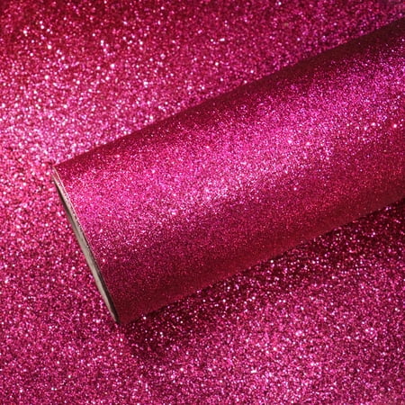 VEELIKE 15.7''x118'' Hot Pink Glitter Wallpaper Stick and Peel Sparkle Glitter Contact Paper for Walls Cabinets Removable Self Adhesive Decorative Glitter Fabric Roll for Bedroom Bathroom Shelf Liners