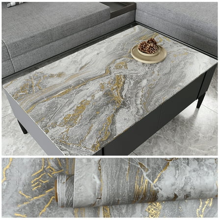 VEELIKE 15.7''x118'' Matte Grey Gold Marble Peel and Stick Countertops Contact Paper for Countertops Waterproof Liquid Marble Wallpaper for Kitchen Counter Top Stick Paper for Bathroom Table Cabinets