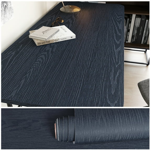 VEELIKE 15.7"x118" Navy Blue Wood Contact Paper Peel and Stick Kitchen Countertop Wood Wallpaper