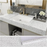 VEELIKE 15.7''x118'' Peel and Stick Countertop Paper Self Adhesive White Contact Paper Granite Wallpaper Removable Waterproof Kitchen Counter Wall Paper for Cabinets Bathroom Counter Top Vinyl Film