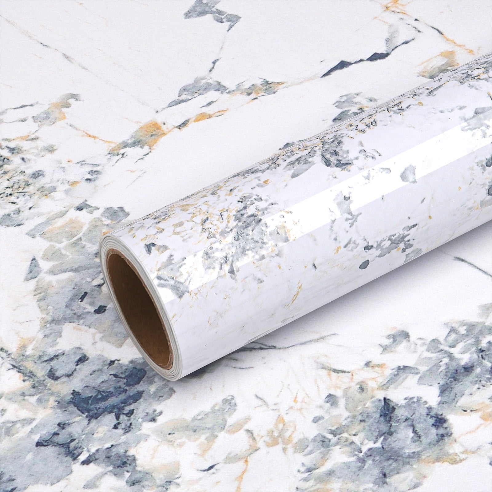 VEELIKE 15.7"x118" Spruce White Marble Contact Paper for Countertops Peel and Stick Waterproof Glossy Marble Wallpaper Self Adhesive Granite Peel and Stick Countertops Vinyl for Kitchen Bathroom