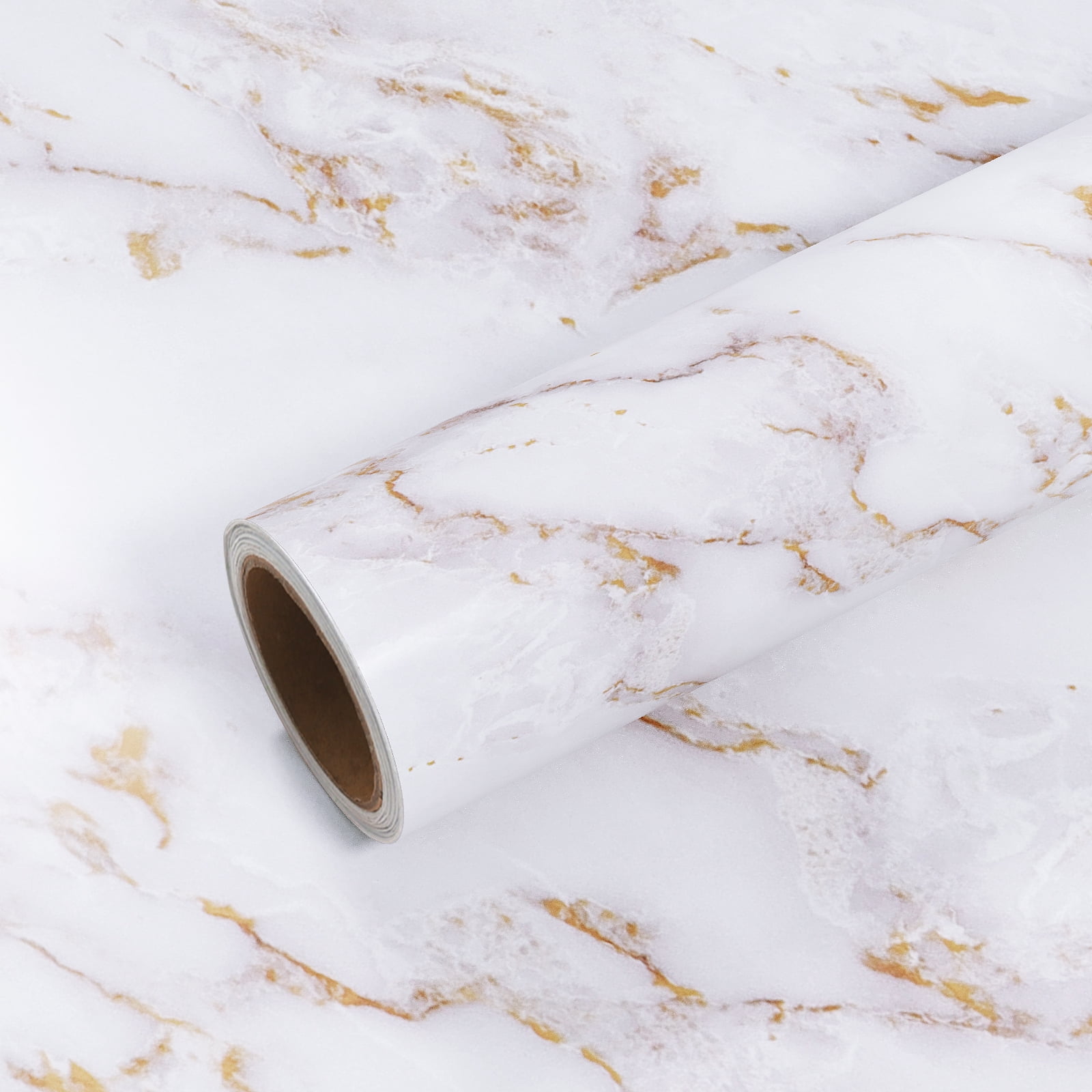 VEELIKE 15.7''x118'' White Gold Marble Wallpaper Peel and Stick Contact Paper for Countertops Waterproof  Kitchen Wallpaper Removable Matte Marble Paper for Bathroom Counter Table Furniture Home Decor