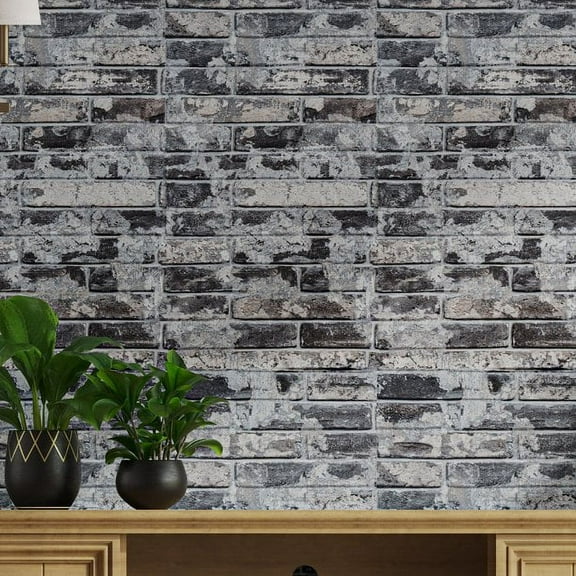 VEELIKE 15.7''x354.3'' Grey Brick Wallpaper Peel and Stick 3D Textured Faux Brick Wall Paper Self Adhesive Removable Waterproof Rustic Brick Contact Paper for Walls Bedroom Backsplash Cabinet Backdrop