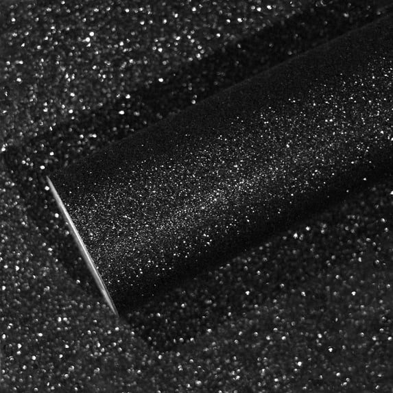 VEELIKE 15.7''x354'' Black Glitter Peel and Stick Wallpaper Sparkle Glitter Wall Paper Roll Self Adhesive Glitter Black Contact Paper Decorative Removable Glitter Fabric for Bedroom Cabinets Fireplace