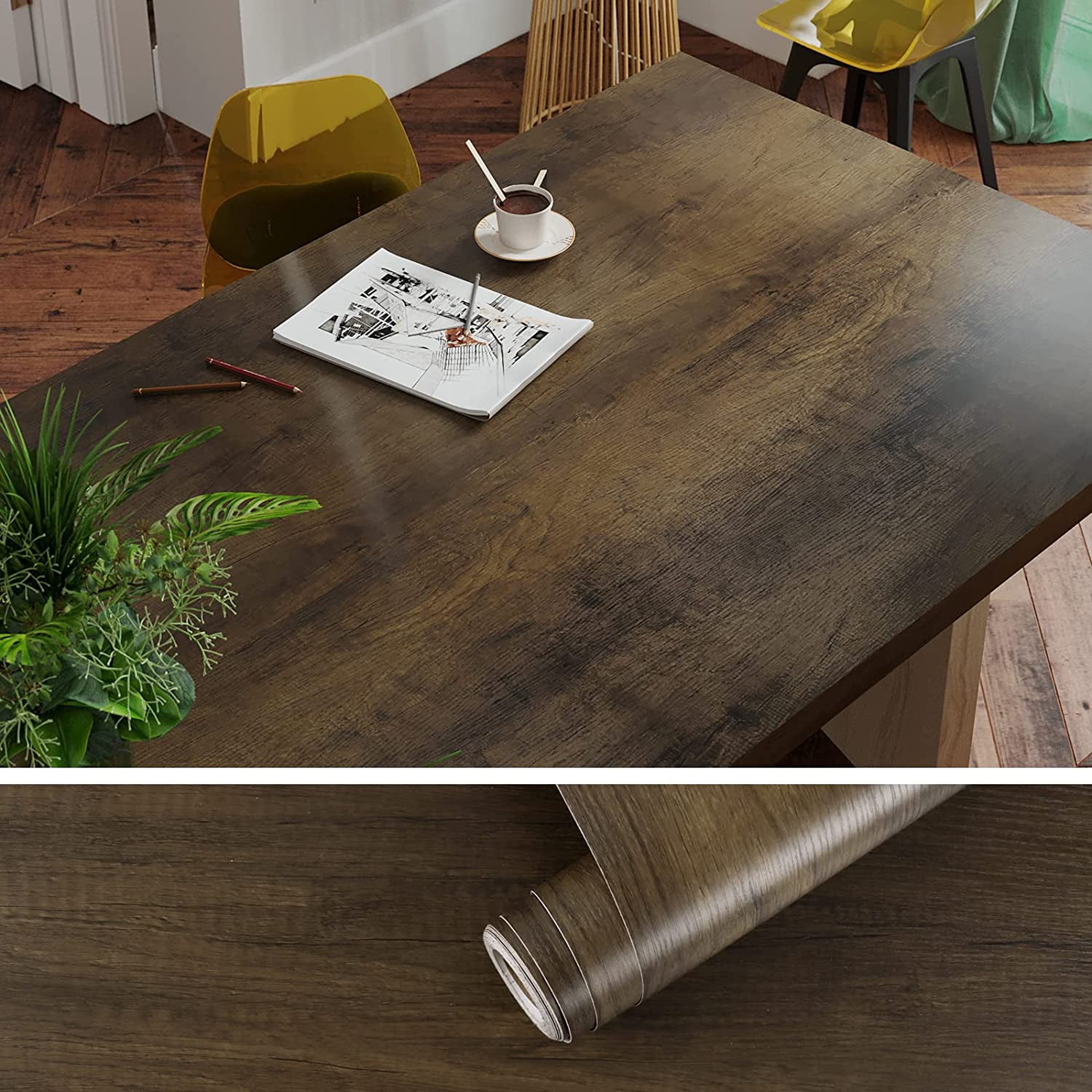 VEELIKE 15.7''x354'' Brown Wood Wallpaper Peel and Stick Wallpaper Wood Grain Contact Paper for Countertops Waterproof Self Adhesive Wood Look Wall Paper for Kitchen Cabinets Walls Furniture Doors