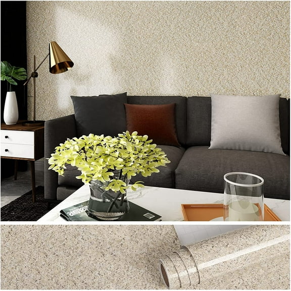 VEELIKE 15.7''x354'' Granite Contact Paper for Countertops Waterproof Beige Granite Stone Wallpaper Peel and Stick Self Adhesive Vinyl Film Removable Wall Paper for Kitchen Counters Counters