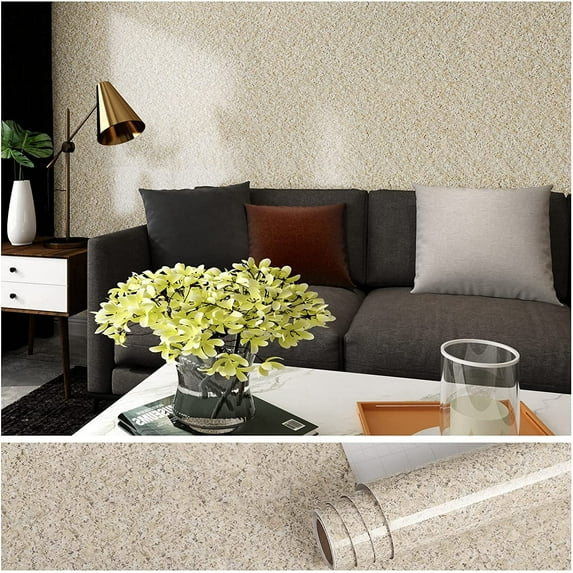 VEELIKE 15.7''x354'' Granite Contact Paper for Countertops Waterproof Beige Granite Stone Wallpaper Peel and Stick Self Adhesive Vinyl Film Removable Wall Paper for Kitchen Counters Counters