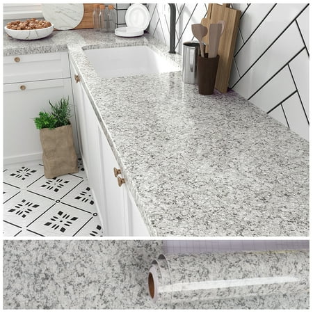 VEELIKE 15.7''x354'' Peel and Stick Countertop Contact Paper Removable Waterproof Grey Granite Wallpaper Vinyl Self Adhesive Wallpaper Decorative for Kitchen Counter Top Bathroom Counters