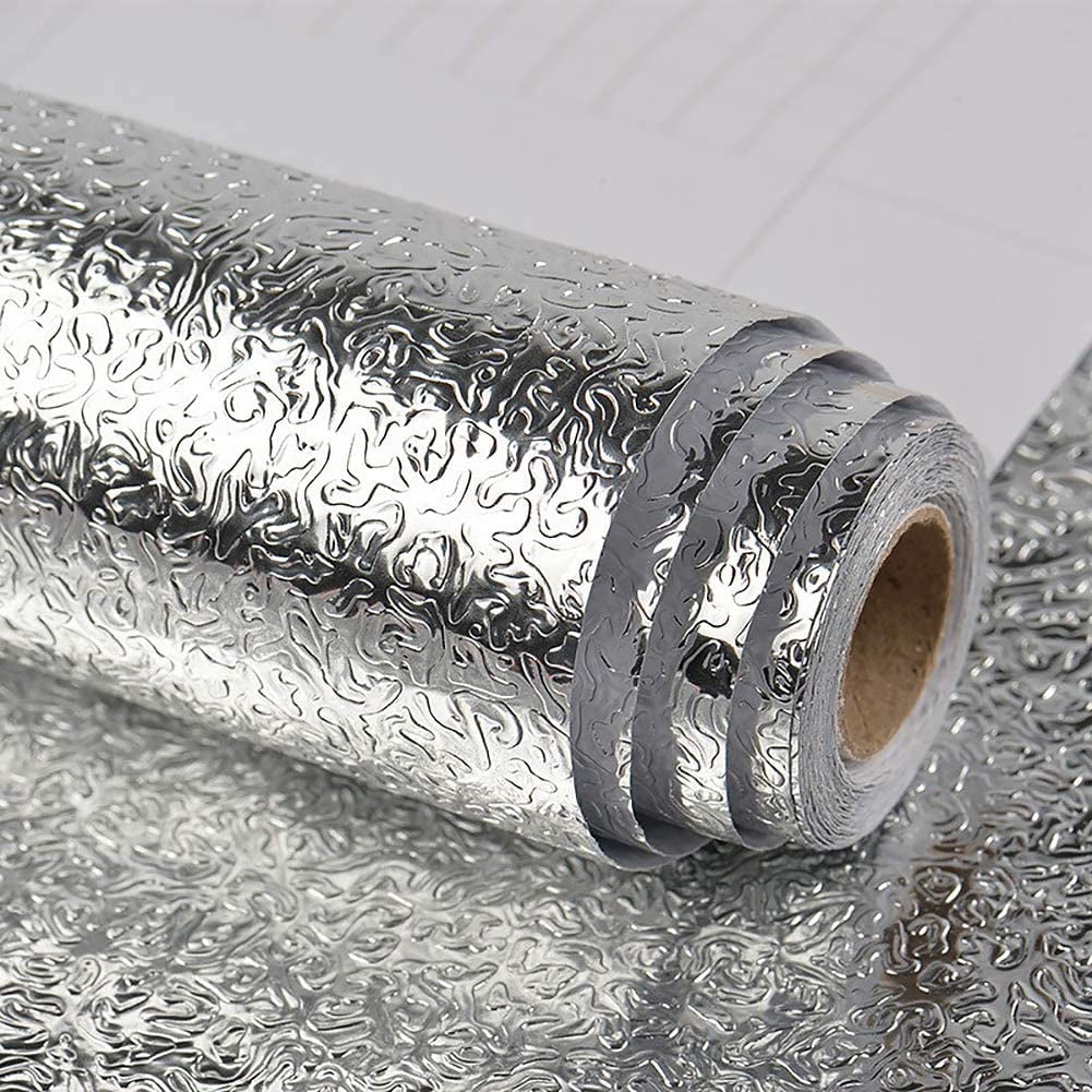 VEELIKE 15.7''x354'' Peel and Stick Wallpaper Aluminum Foil Kitchen Backsplash Wallpaper Self Adhesive Oil-Proof Heat Resistant Countertop Sticker for Drawer Liner Shelf Liner Wall Covering